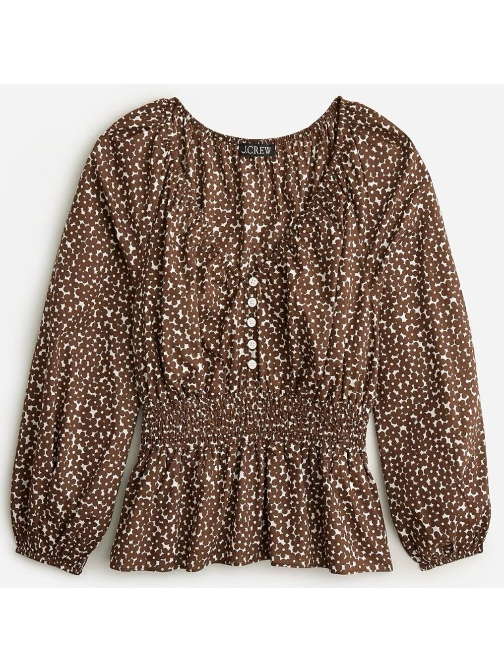 NWT J.Crew V-neck smocked-waist top in mocha floral